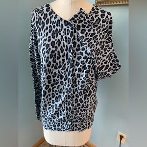 Grey leopard lightweight cardigan sweater